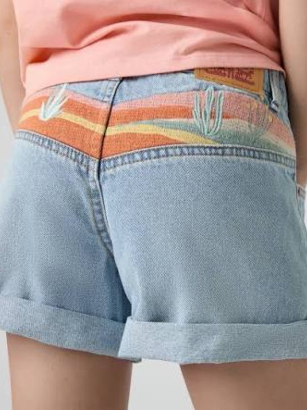 Levi's Girls Mini Mom Shorts Embroidered Desert Cactus Western Denim Size 8